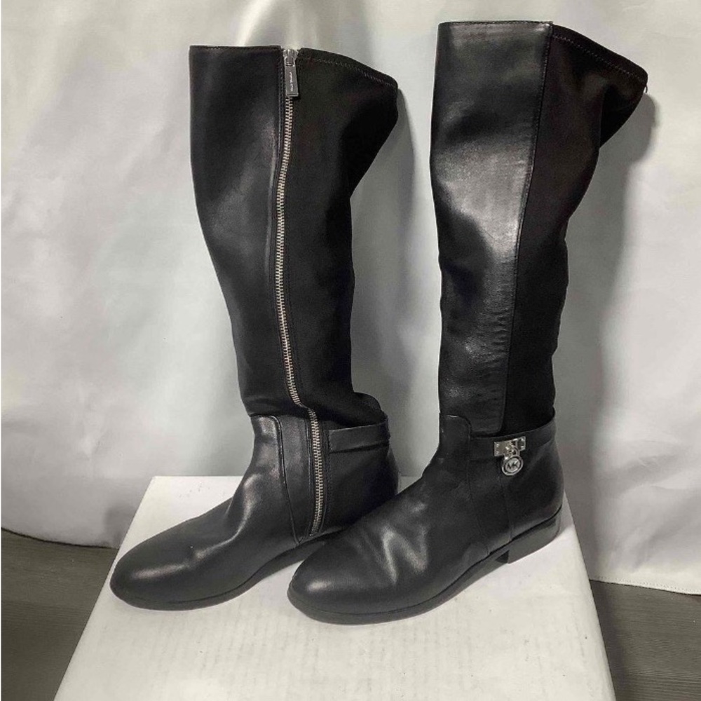 MICHAEL KORS Tall Hamilton Boots Black Leather Size 7